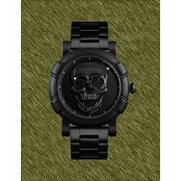 Reloj de acero, calavera negra