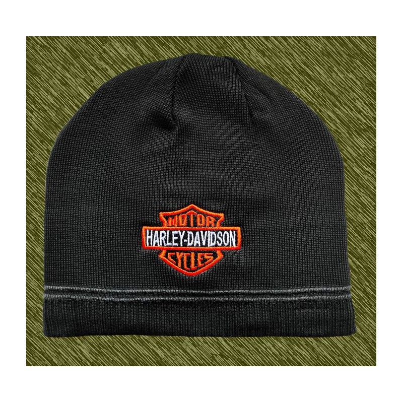 Gorro de lana negro bordado harley davidson logo naranja