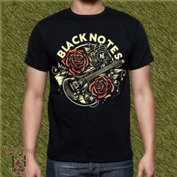 Camiseta Black Notes guitarra y rosas