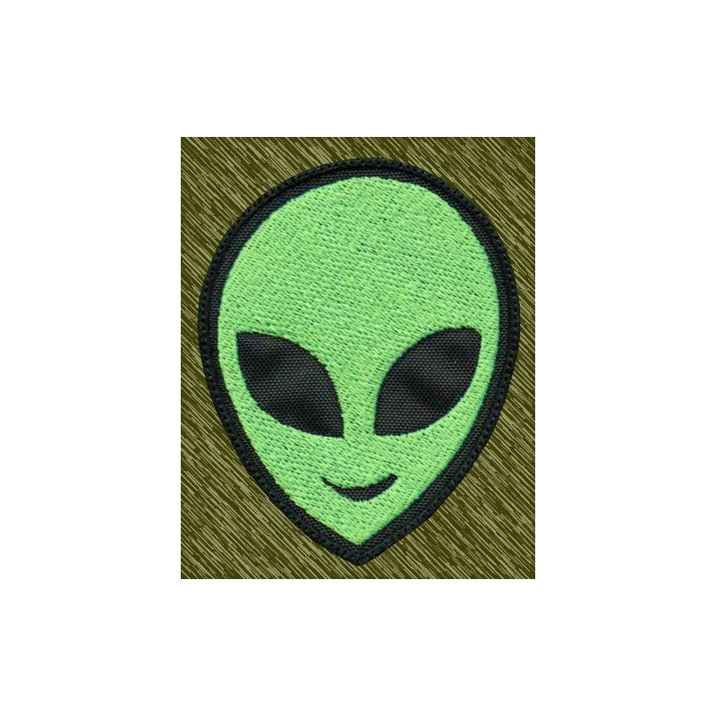 Parche bordado, cabeza alien verde