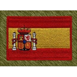 parche bordado, bandera españa con escudo, borde rojo