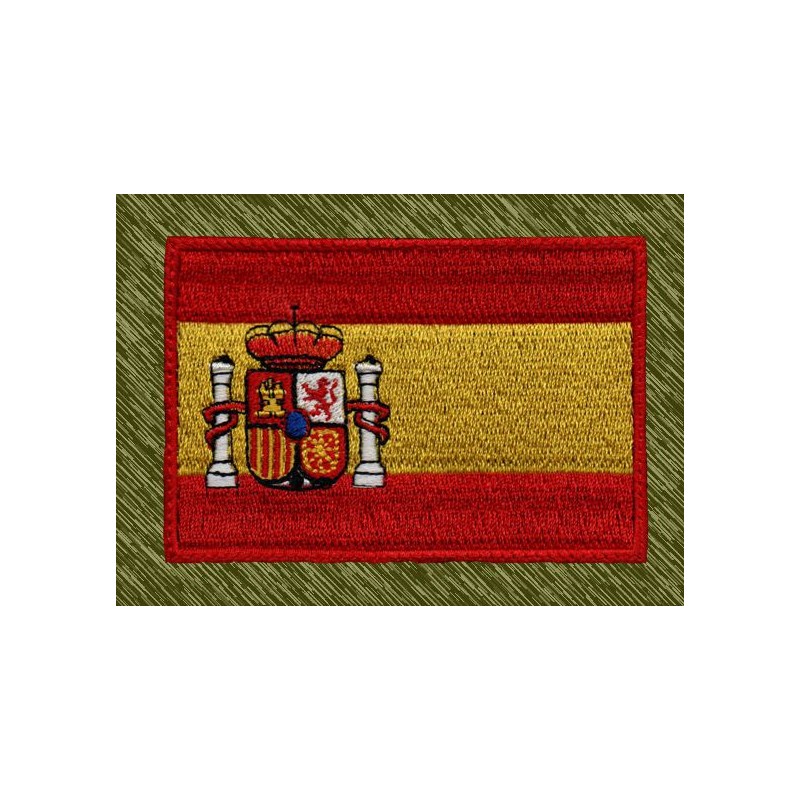 parche bordado, bandera españa con escudo, borde rojo