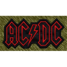 Parche bordado AC-DC, letras huecas rojas
