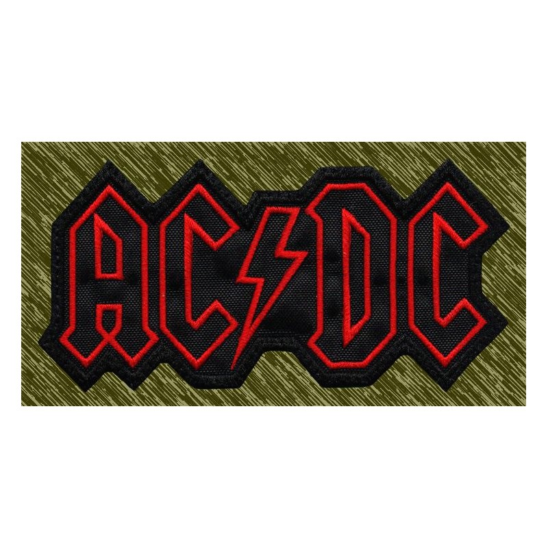 Parche bordado AC-DC, letras huecas rojas