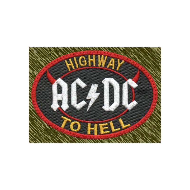 Parche bordado AC-DC, highway to hell, cuernos