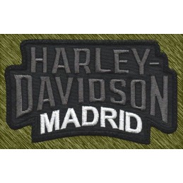Parche bordado, Harley Davidson Madrid, gris