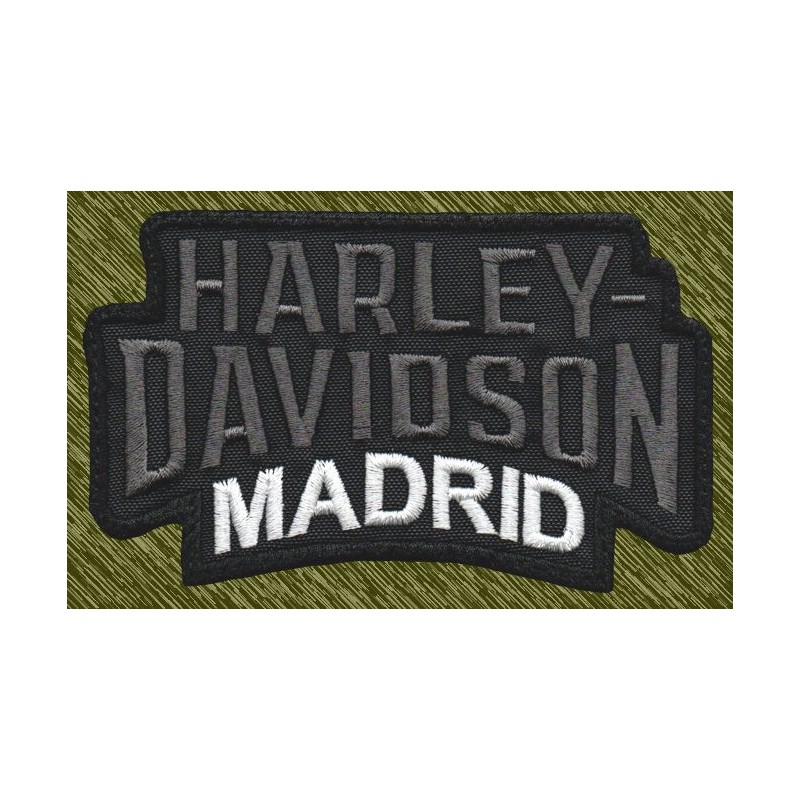 Parche bordado, Harley Davidson Madrid, gris
