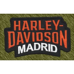 Parche bordado, Harley Davidson Madrid, naranja