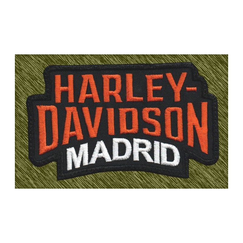 Parche bordado, Harley Davidson Madrid, naranja