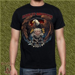 Camiseta, harley davidson, aguila con calavera
