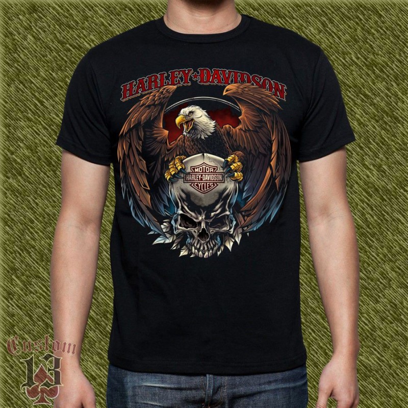 Camiseta, harley davidson, aguila con calavera