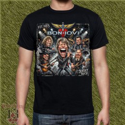 Camiseta Caricatura Bon Jovi - Jersey Rock 1983