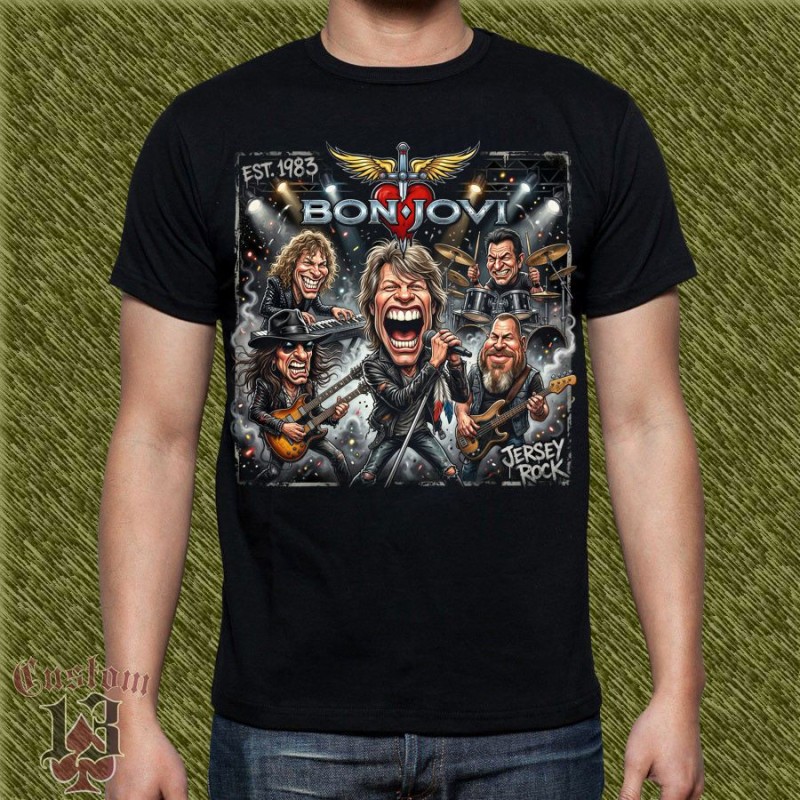 Camiseta Caricatura Bon Jovi - Jersey Rock 1983