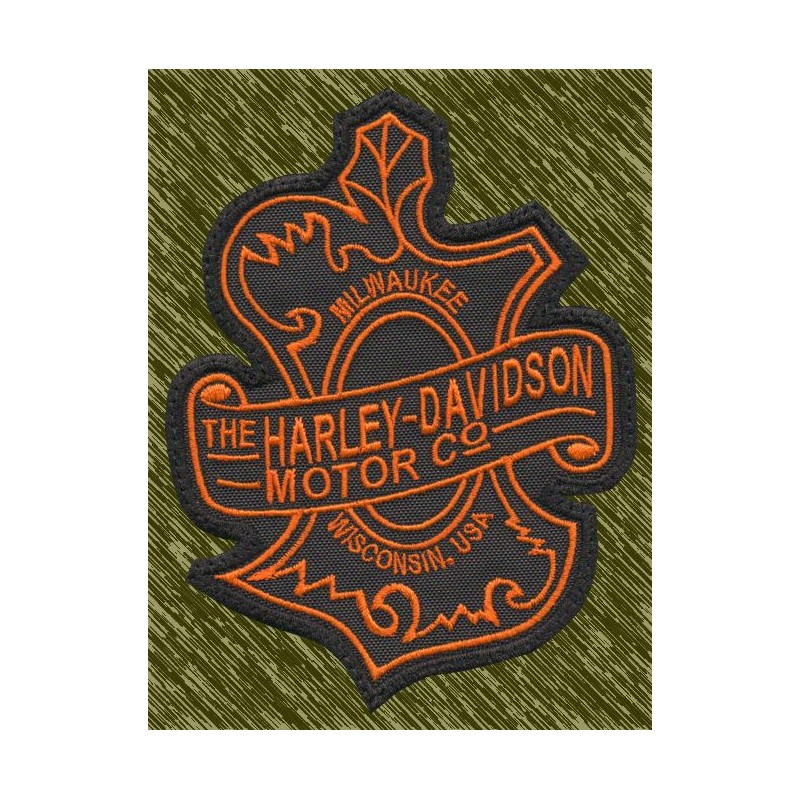 Parche Bordado Harley-Davidson Logo Vintage (Naranja) – Estilo Biker