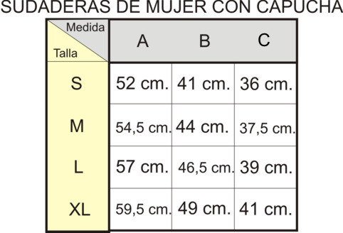 medidas sudaderas mujer con capucha